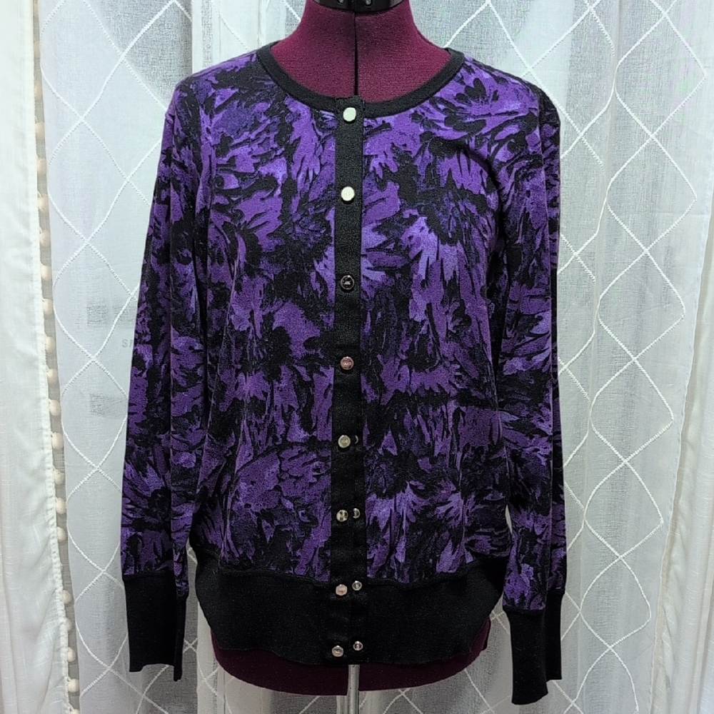 Anne Klein Purple and Black Cardigan Sweater